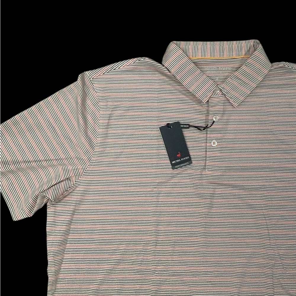 Michel Rouen Men’s Performance Polo Striped Shirt 2XL Casual‎ Golf NWT
